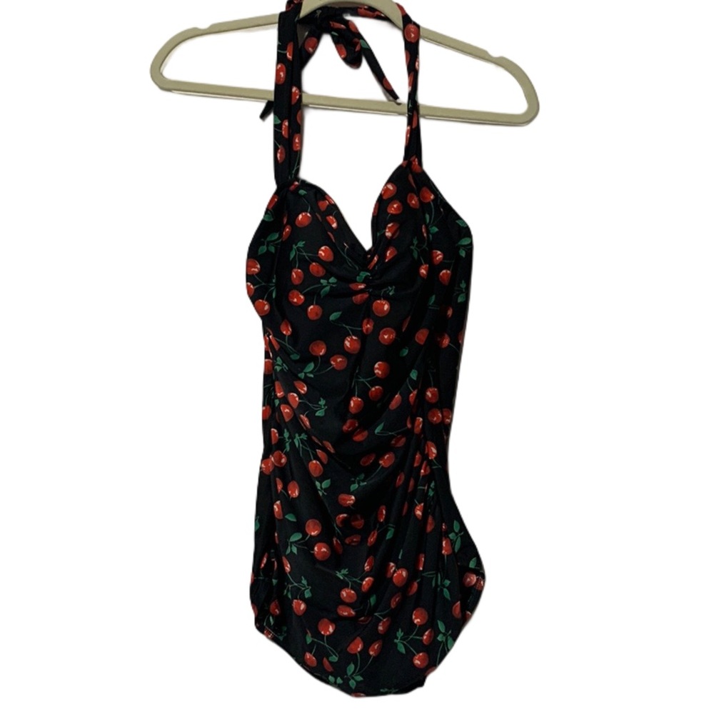 Vintage Black Cherry Print One Piece Swimsuit